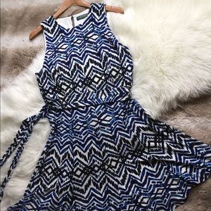 Lauren Ralph Lauren Blue and Black Geometric Dress